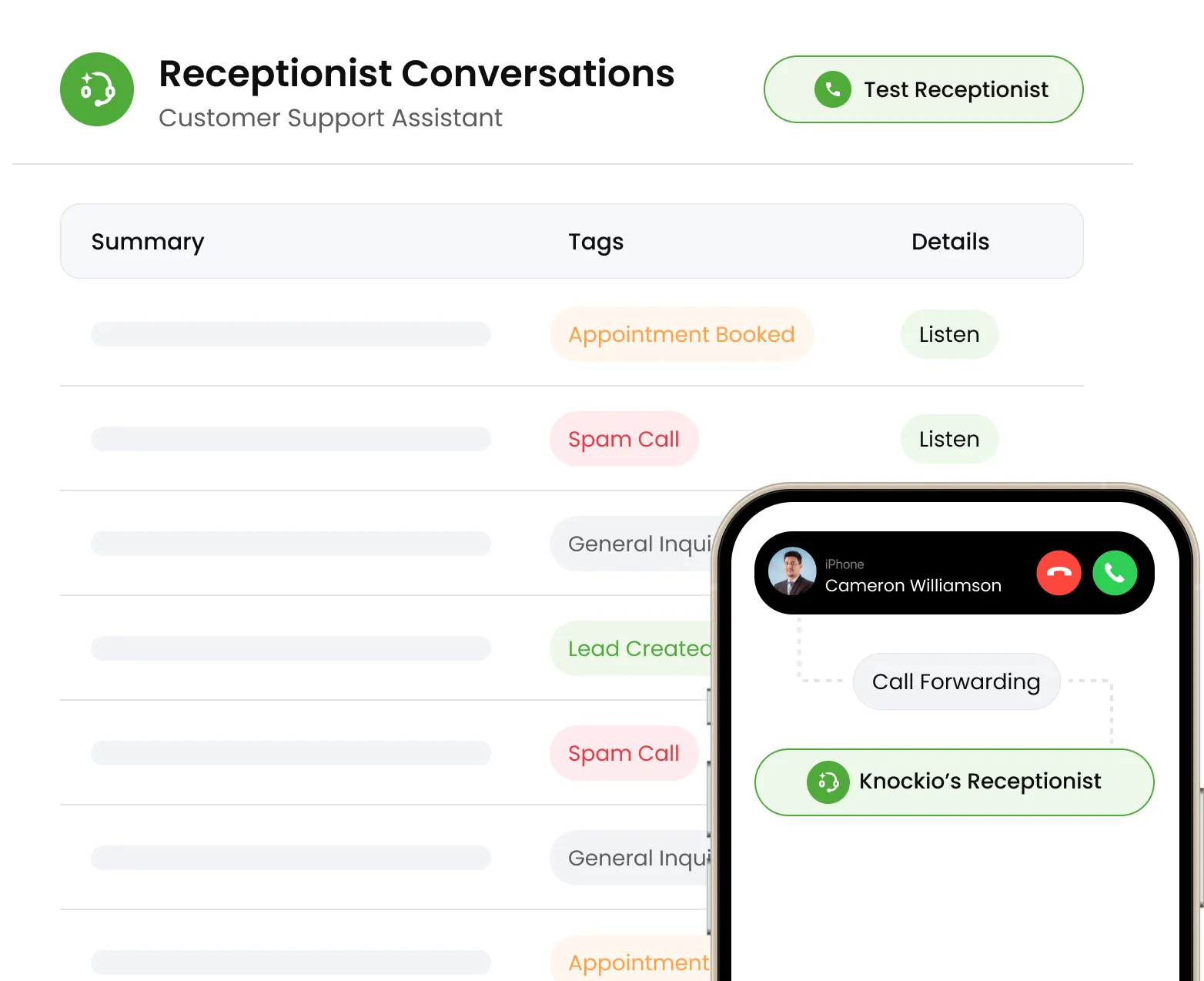 AI receptionist answering calls and texts preview