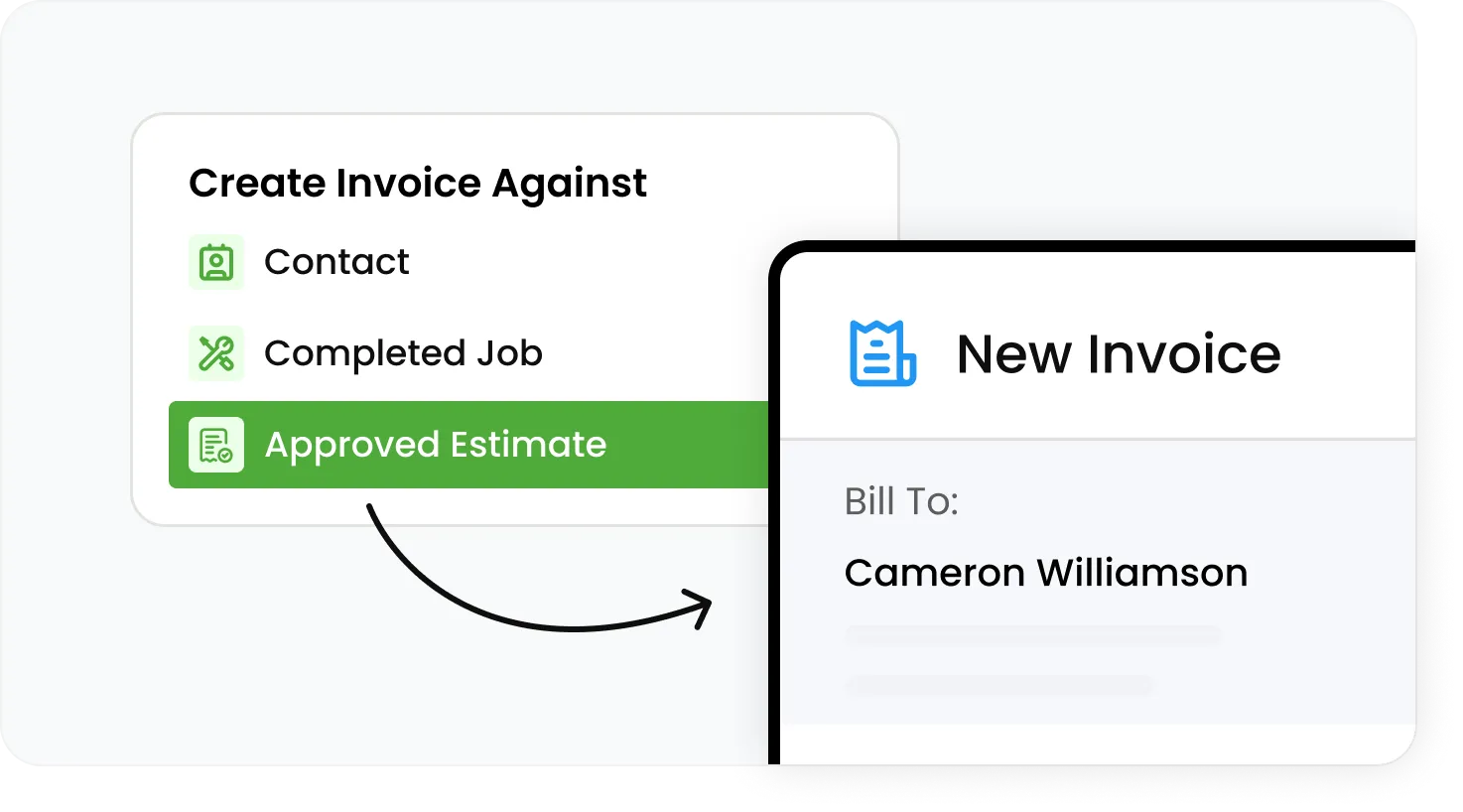 Turn a finished job, work order, or accepted estimate into a polished invoice in seconds