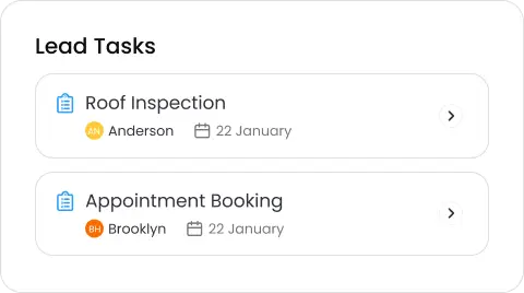 Knockio lead management screen listing captured leads with assigned tasks details & dates