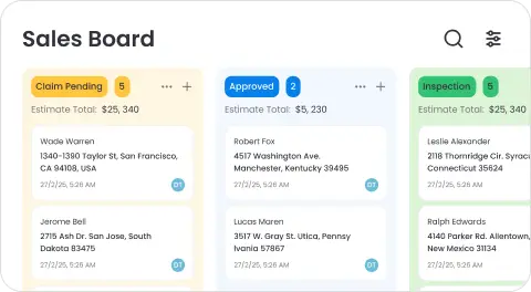 Knockio Kanban-style sales pipeline board tracking leads through each sales stage & status