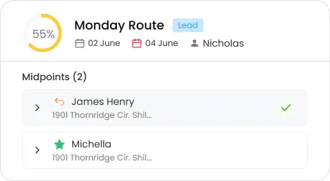 Knockio field activity log showing real-time rep check-ins and navigation history