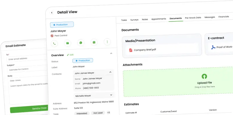 Knockio customer document screen attached to a lead storing signed forms and job paperwork