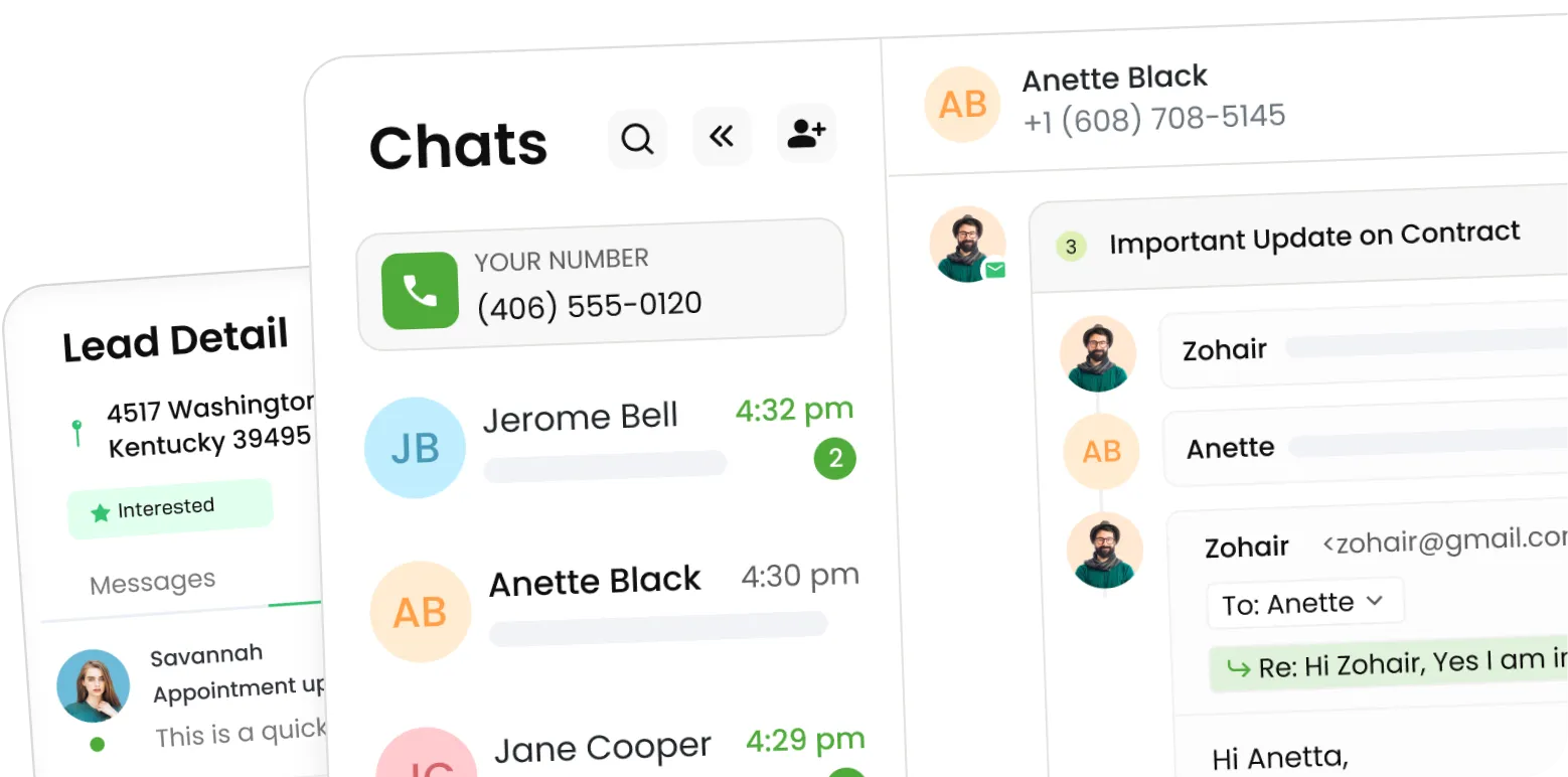 Knockio calls, texts, and email screen logging customer conversations on the job timeline