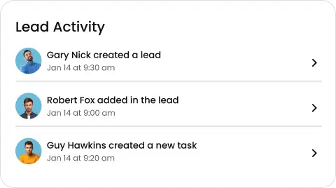 Knockio lead activity showing who created the lead, who was added & crew dispatching against that lead