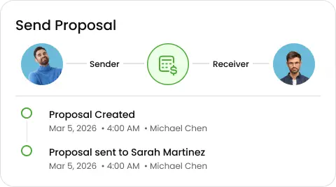 Knockio proposal screen presenting a formatted customer proposal for approval