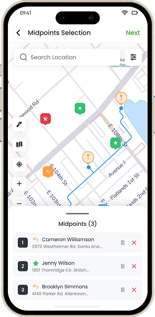 Midpoints Selection Mobile Screen